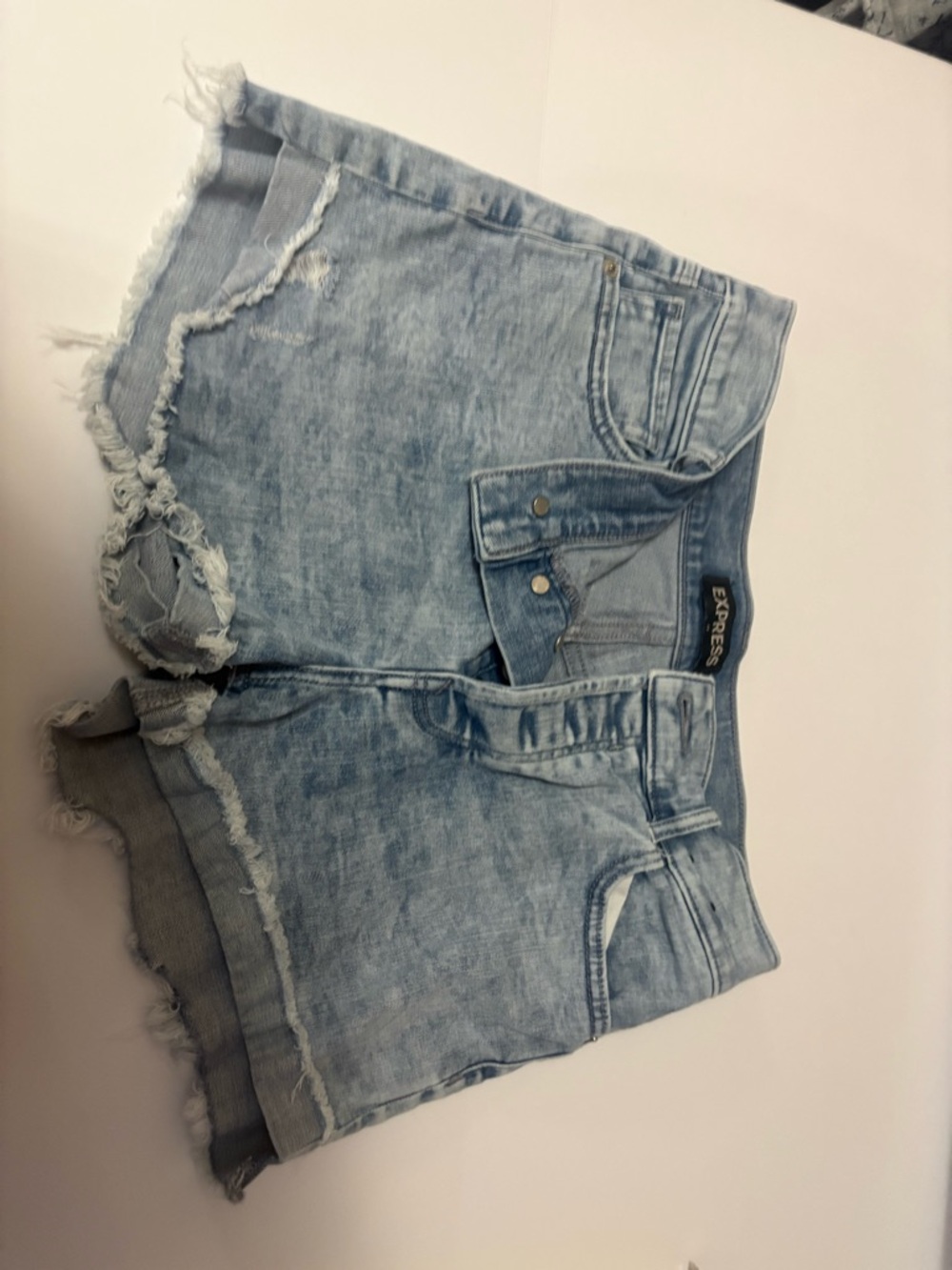 Express Washed Light Blue Denim Cutoff Shorts